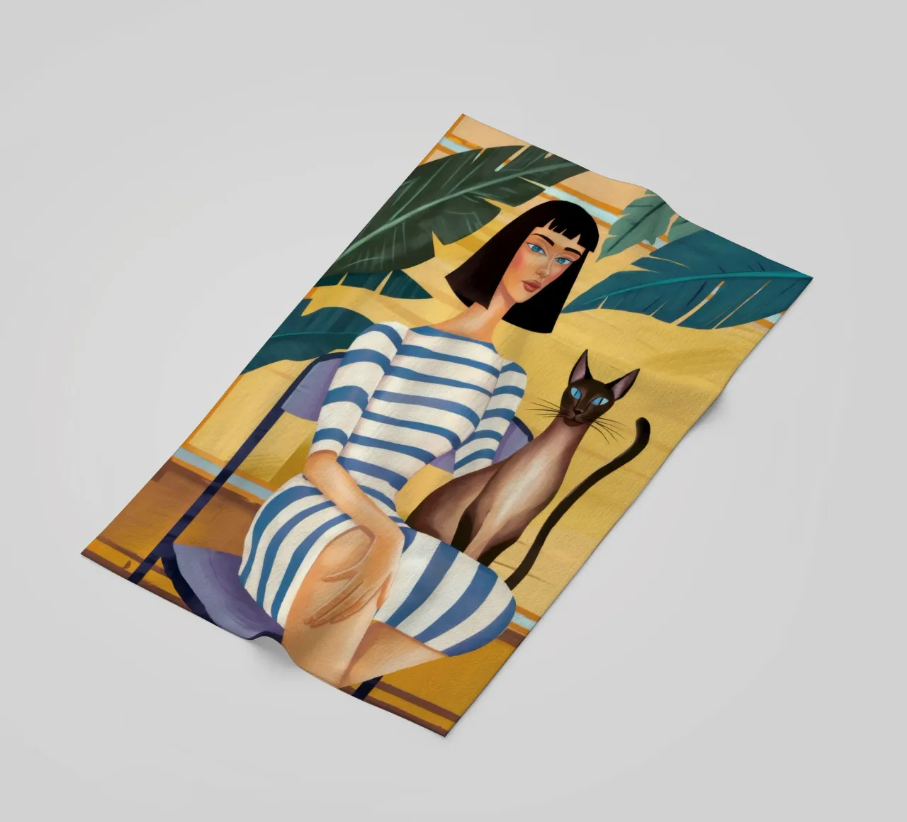 Gatto con camicia a righe telo mare da Marigold Tiga