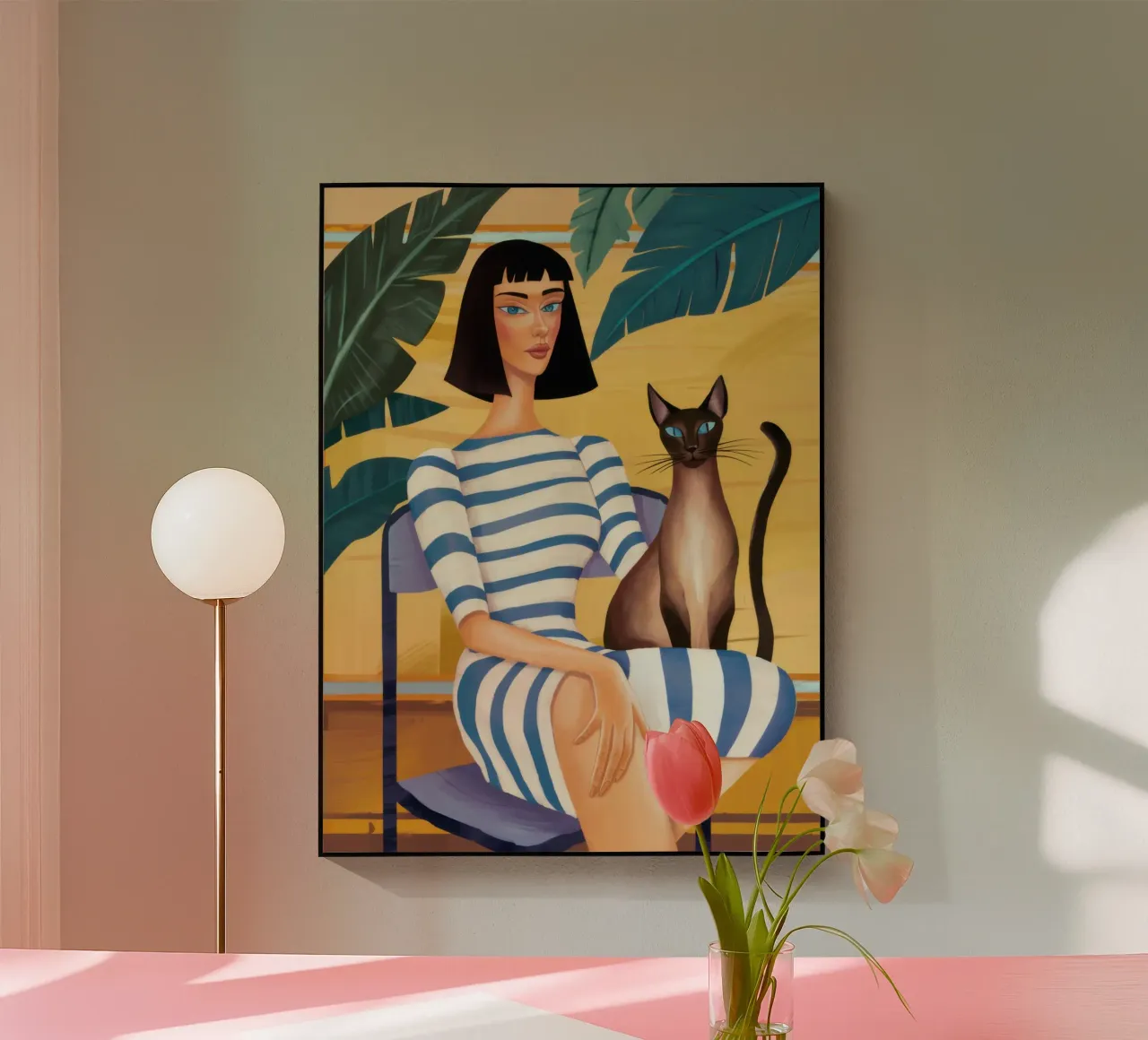 Gatto con camicia a righe plexiglass da Marigold Tiga