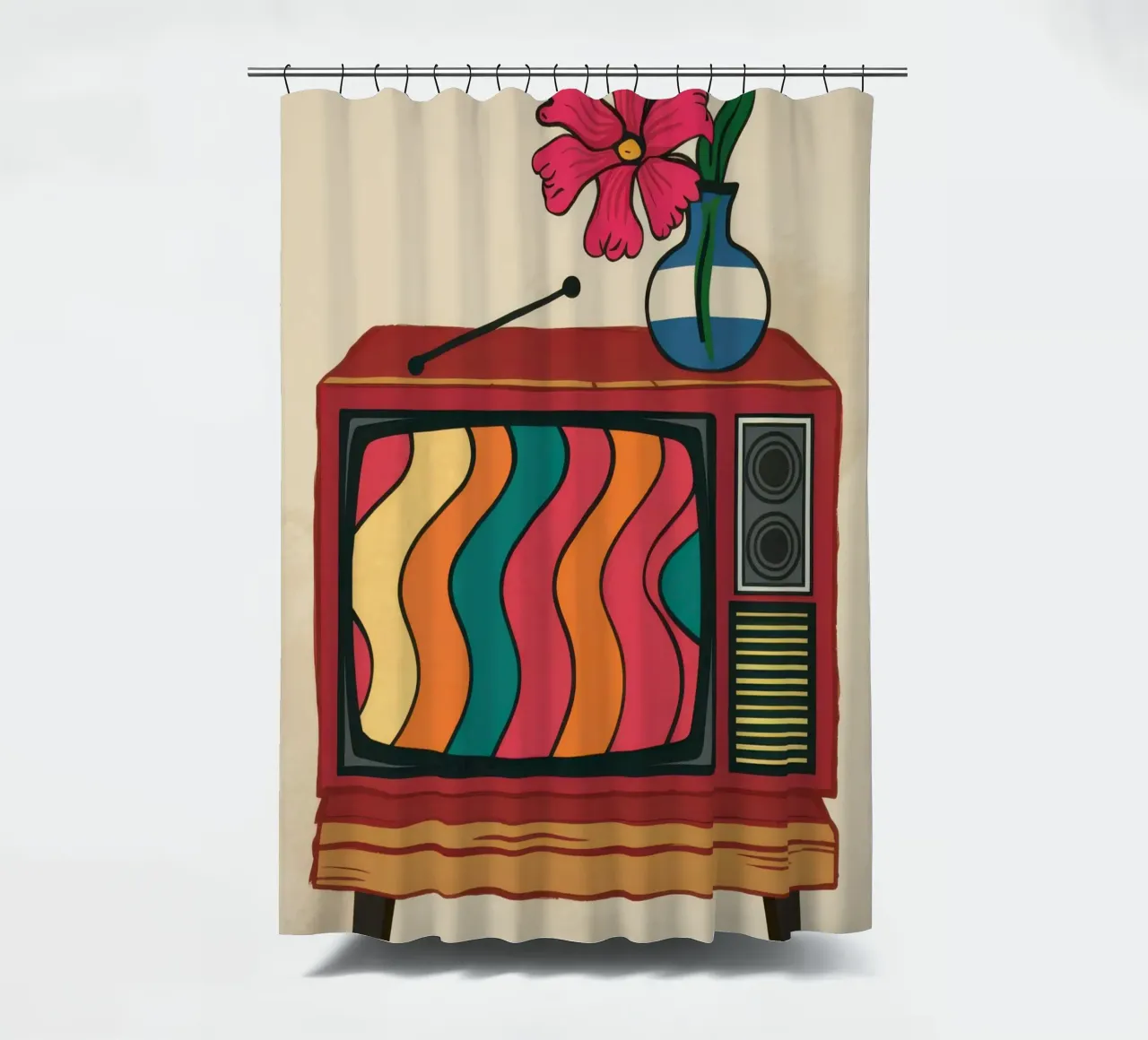 Retro Bloom Broadcast Duschvorhang von Arcane Lines