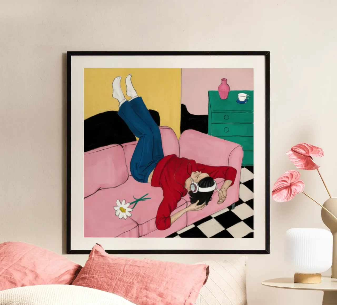 Umgedrehtes Sofa Poster mit Kunststoffrahmen von Pale Aura