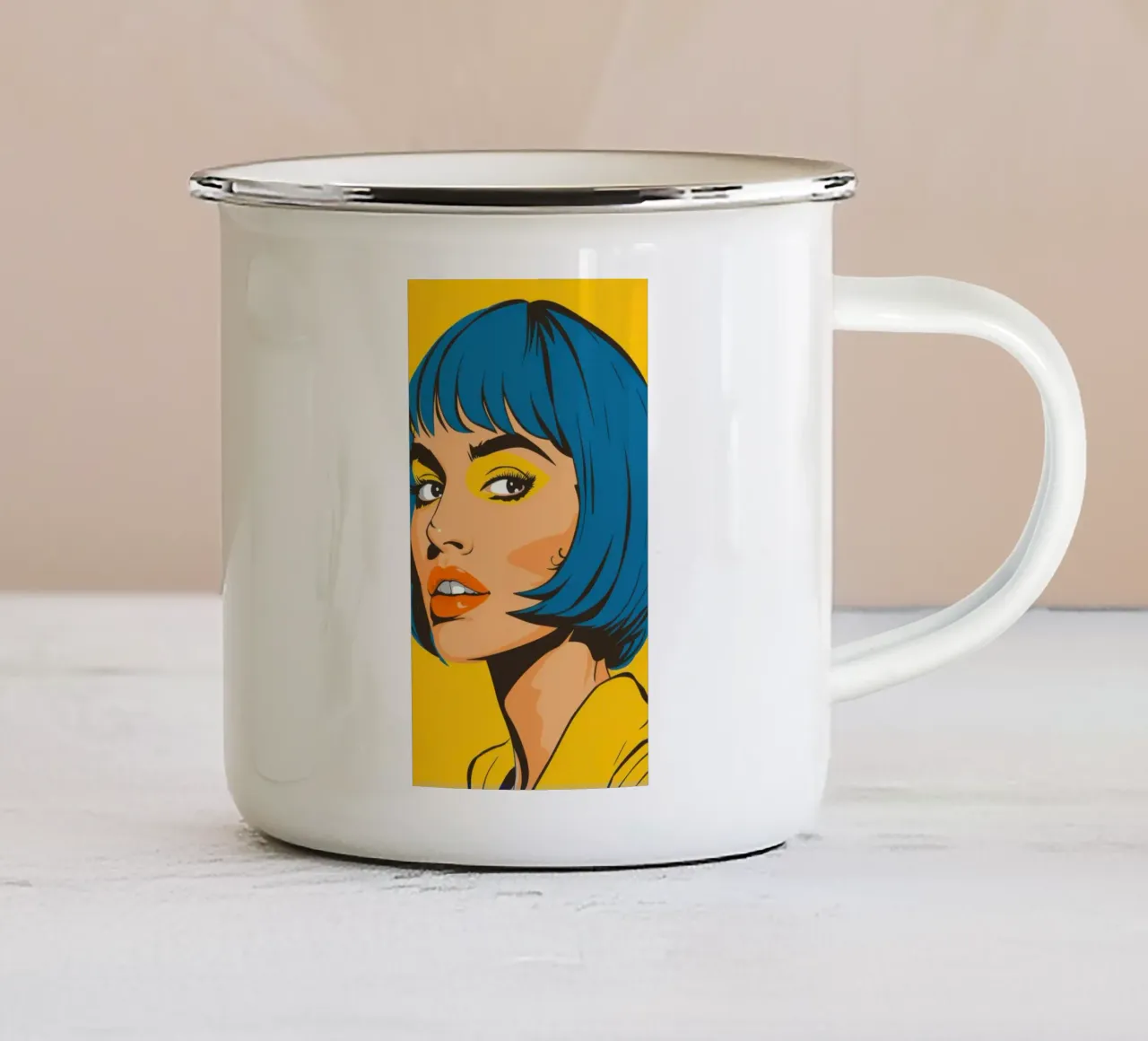 Capelli blu Pop Art tazza in smalto da Sentinel Glow