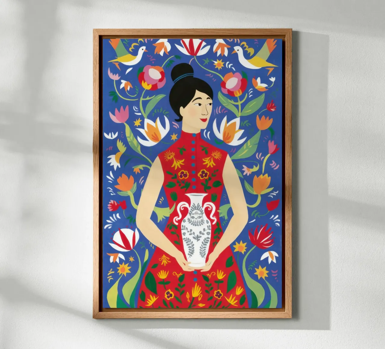 Red Gown Cat canvas with Floater frame by Marigold Tiga