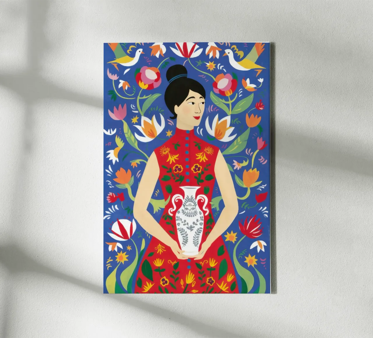 Red Gown Cat canvas with Floater frame by Marigold Tiga