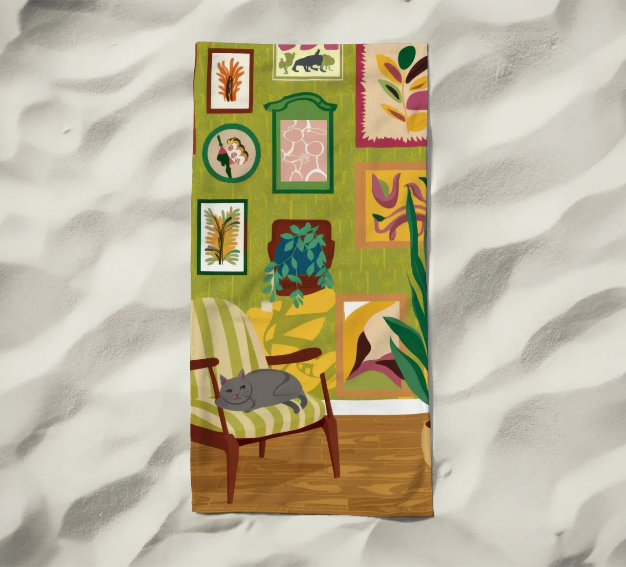 Cat Reading Nook beach towel by Pale Aura