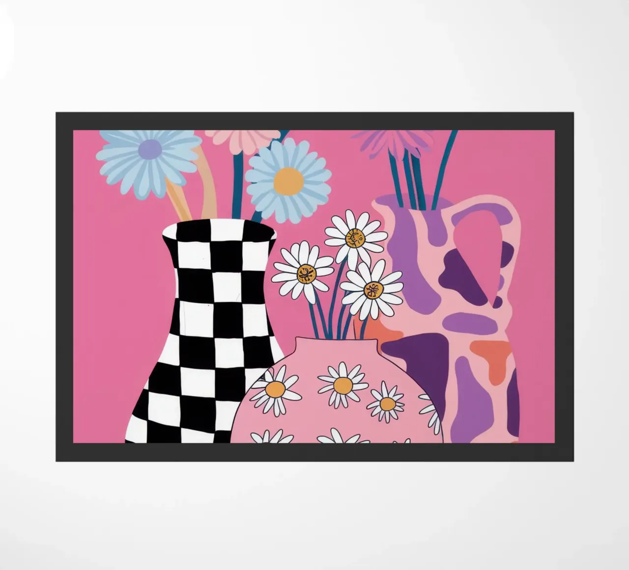 Checkered Vase Daisies doormat by Sentinel Glow