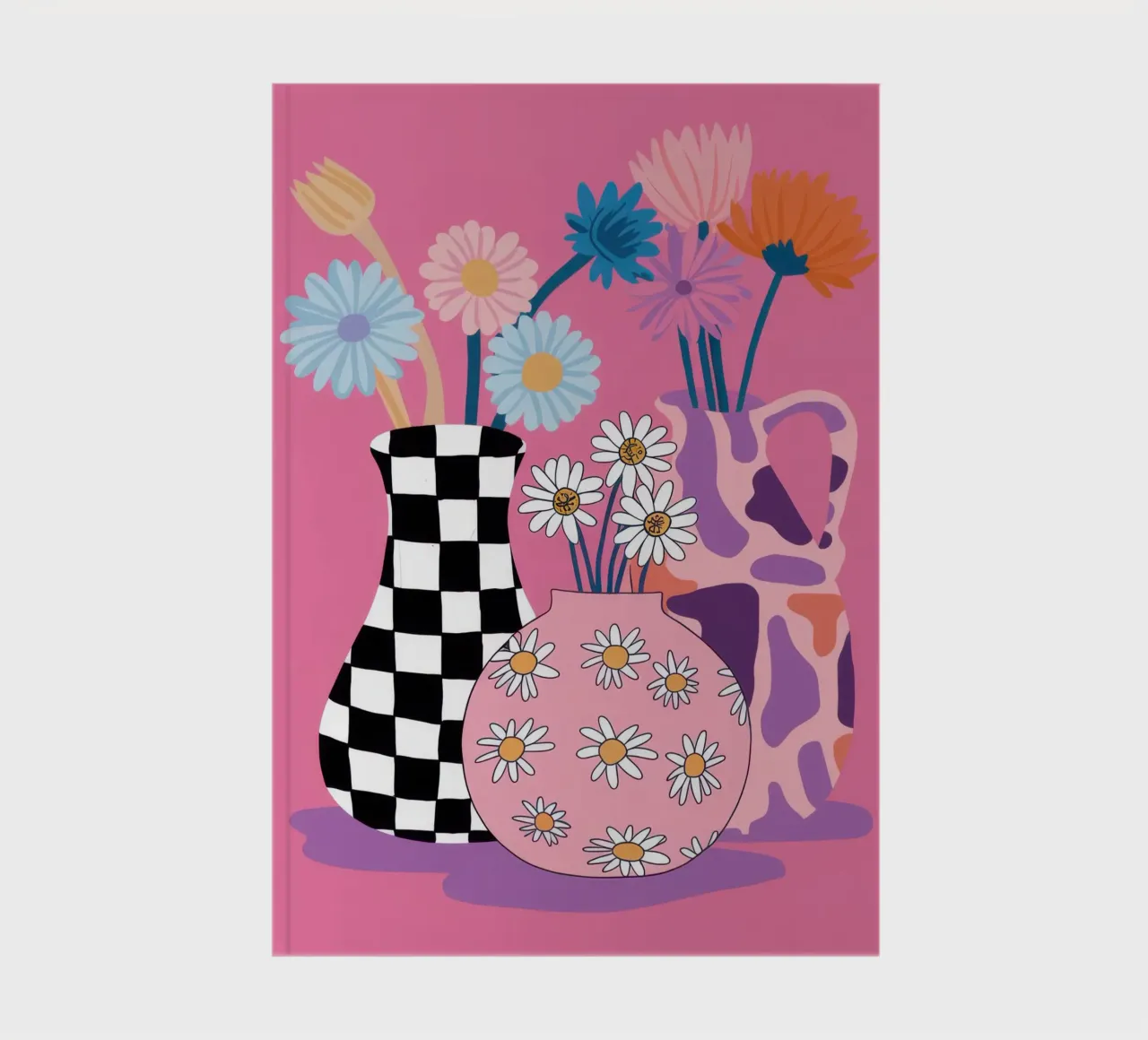 Checkered Vase Daisies notebook by Sentinel Glow
