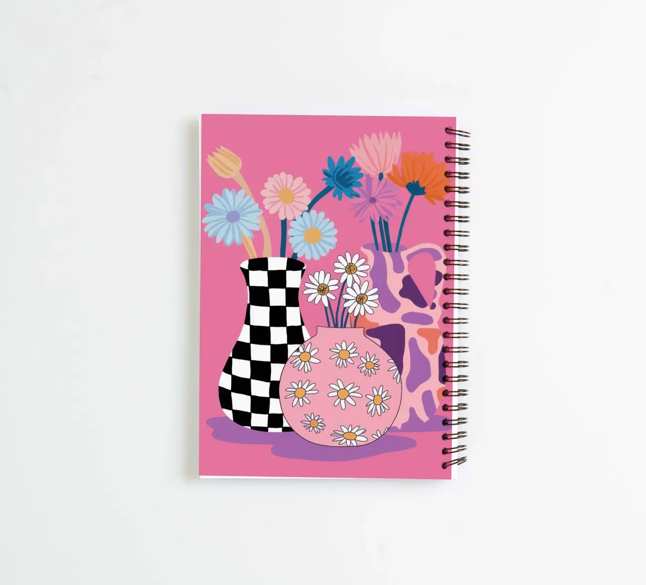 Checkered Vase Daisies spiral notebook by Sentinel Glow