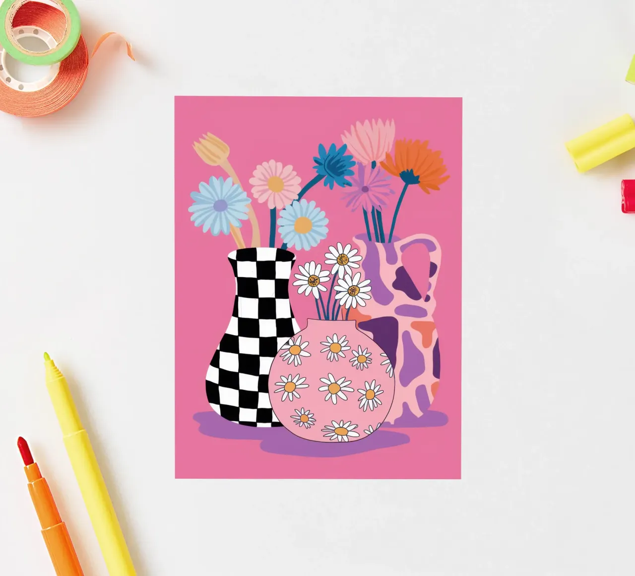 Checkered Vase Daisies sticker by Sentinel Glow