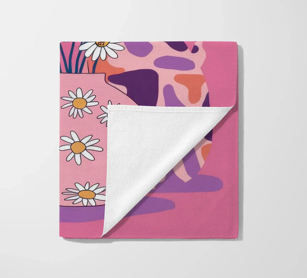 Checkered Vase Daisies beach towel by Sentinel Glow