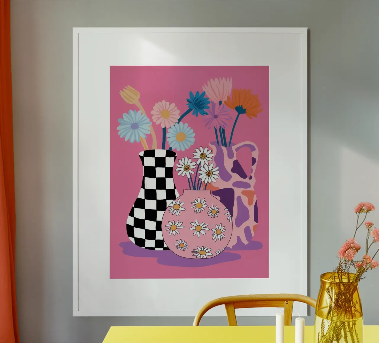 Checkered Vase Daisies hahnemühle by Sentinel Glow