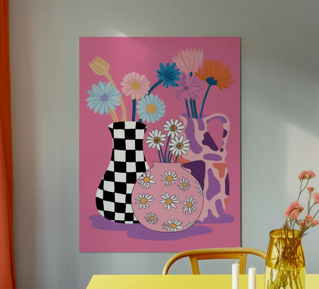 Checkered Vase Daisies hahnemühle by Sentinel Glow