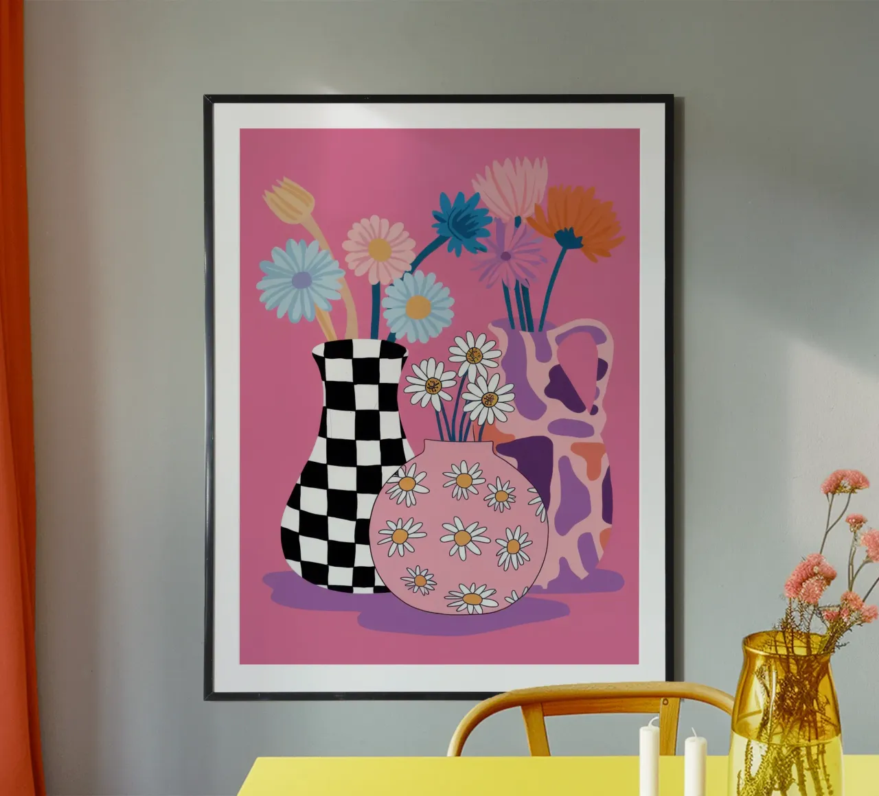 Checkered Vase Daisies hahnemühle by Sentinel Glow