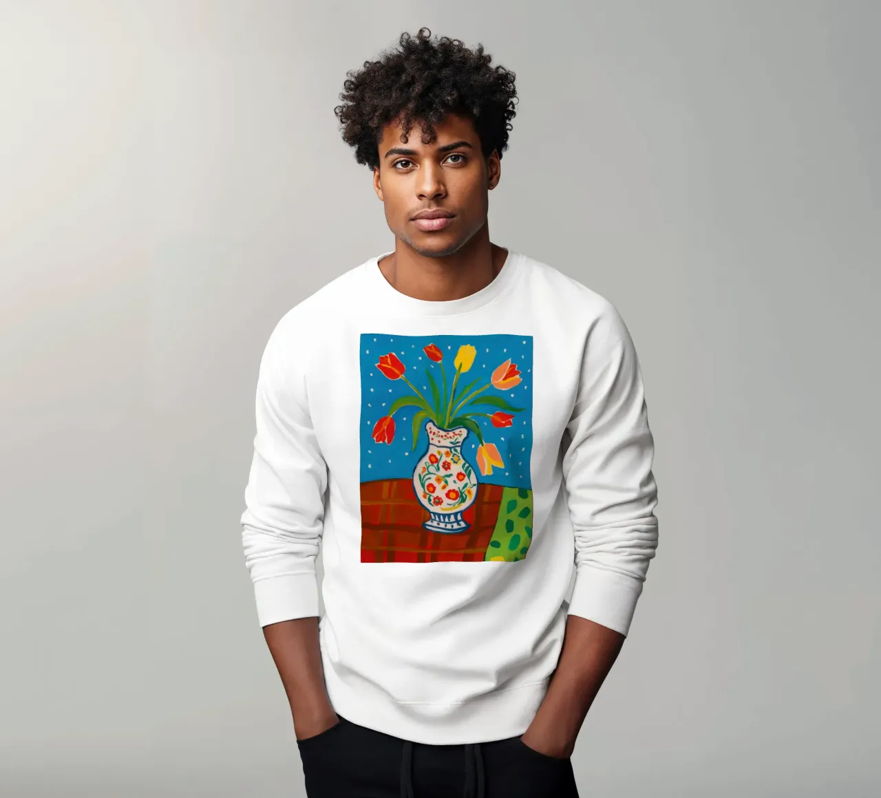 Red Tulip Patterned Vase sweatshirt by Sentinel Glow