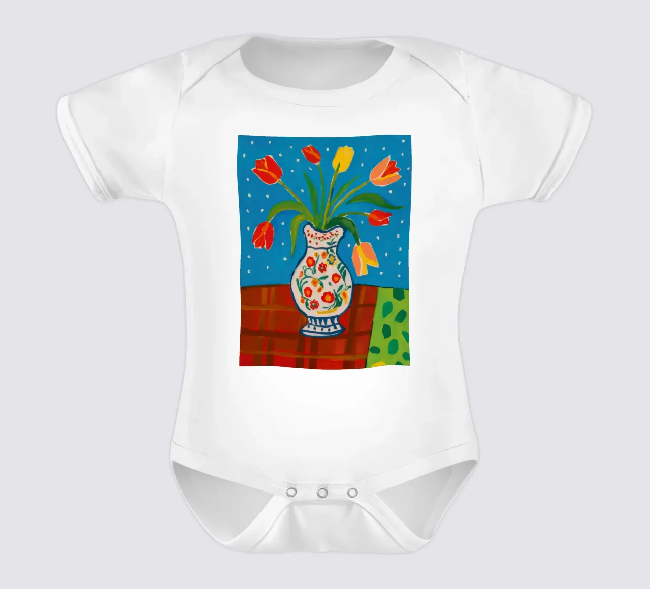 Red Tulip Patterned Vase short-sleeve baby romper by Sentinel Glow