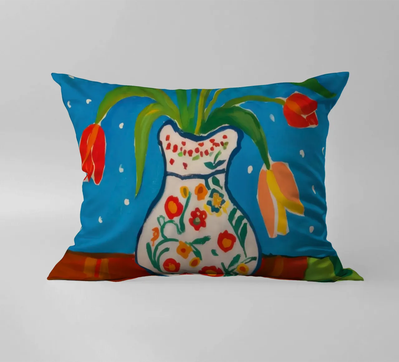 Red Tulip Patterned Vase decorative cushion by Sentinel Glow