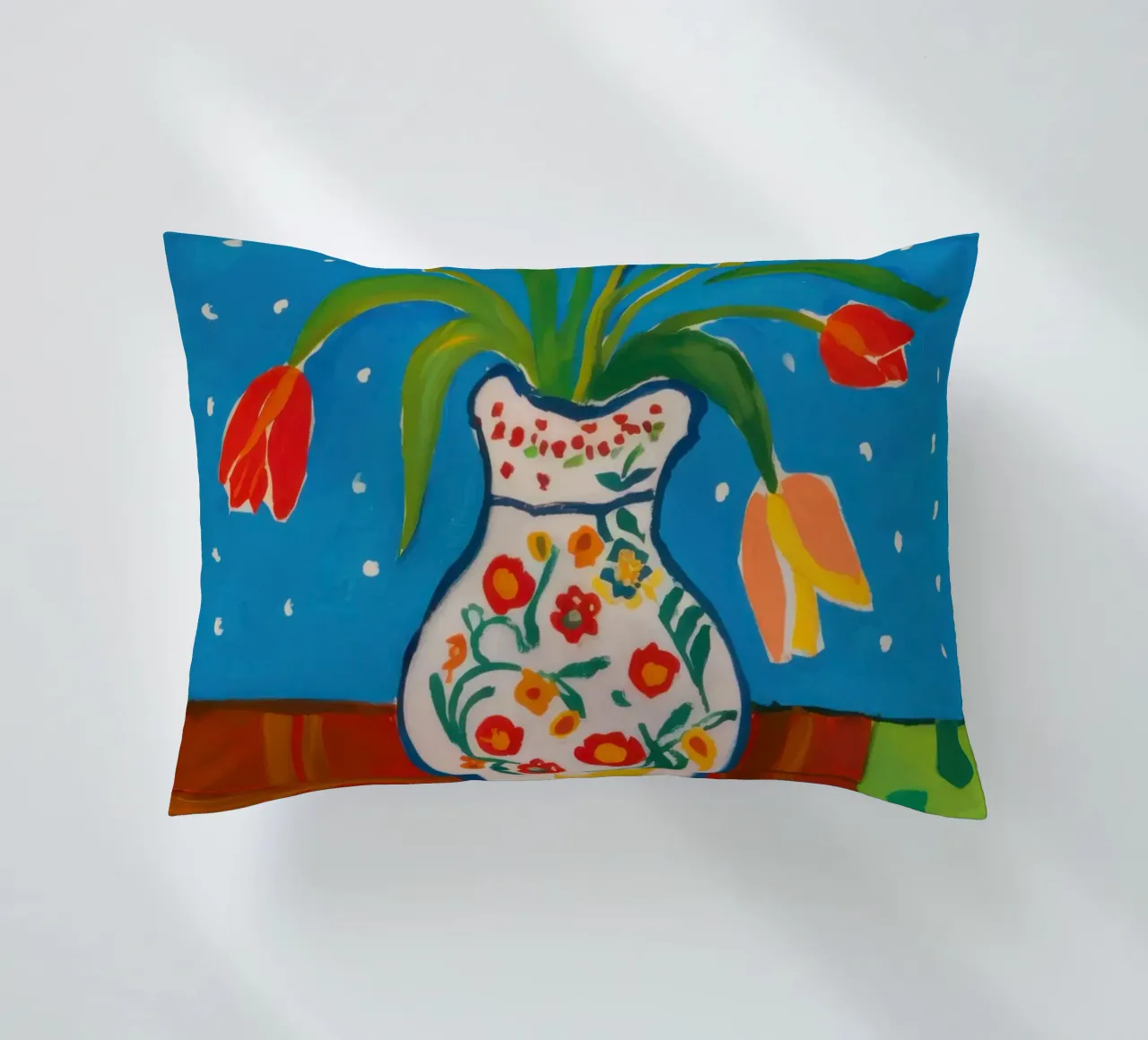 Red Tulip Patterned Vase decorative cushion by Sentinel Glow