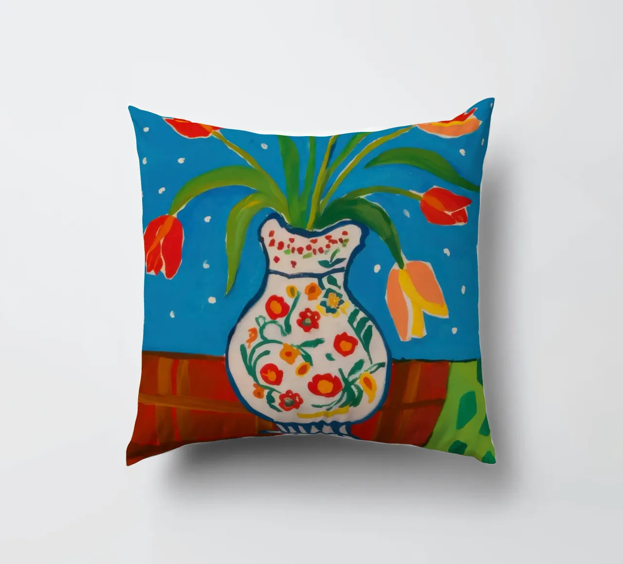 Red Tulip Patterned Vase decorative cushion by Sentinel Glow