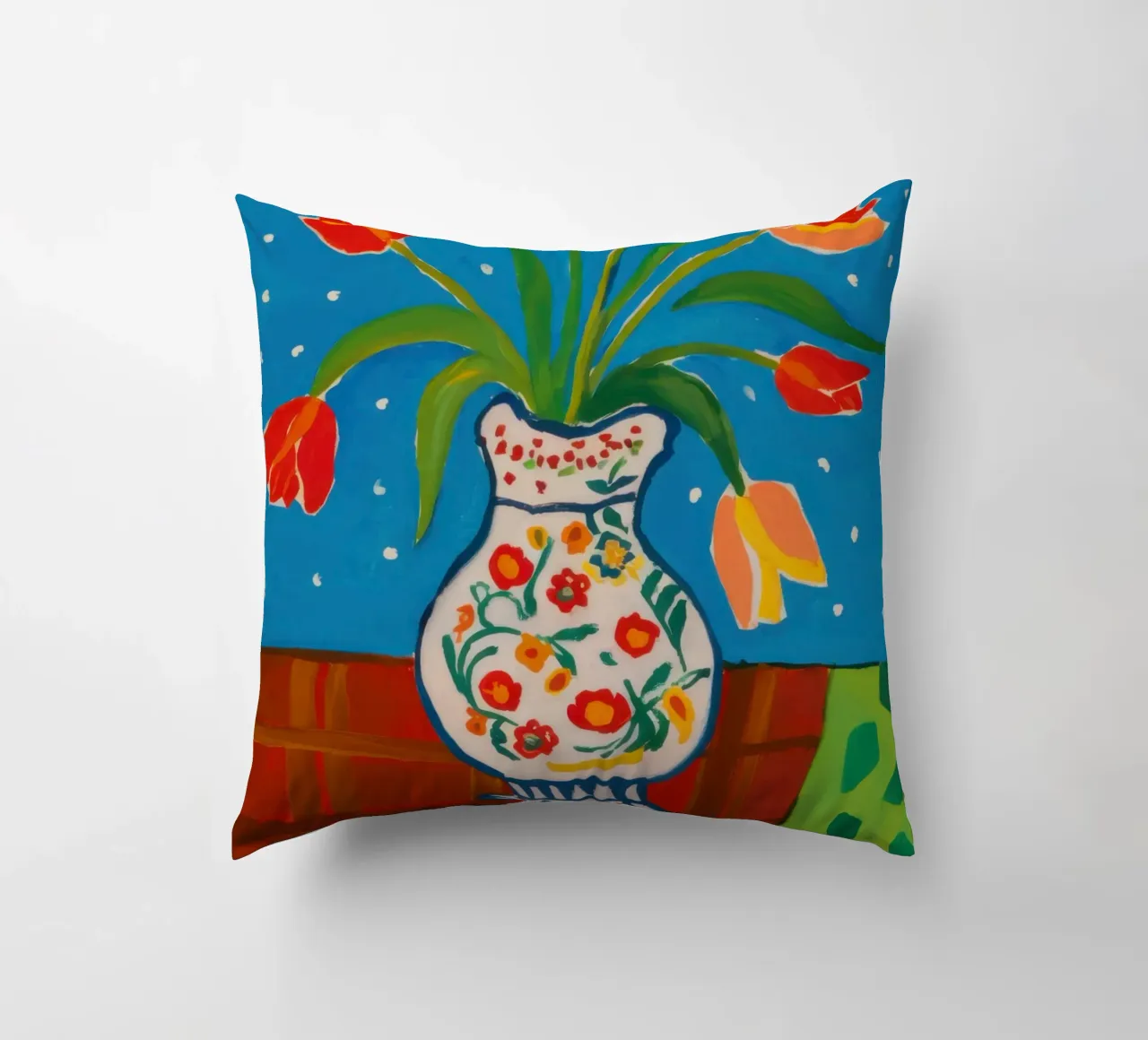 Red Tulip Patterned Vase decorative cushion by Sentinel Glow