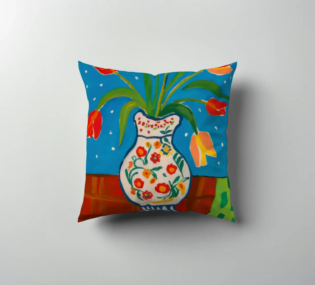 Red Tulip Patterned Vase decorative cushion by Sentinel Glow