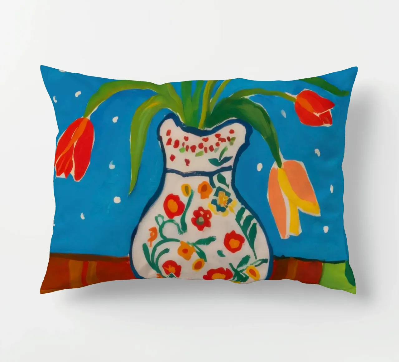 Red Tulip Patterned Vase decorative cushion by Sentinel Glow