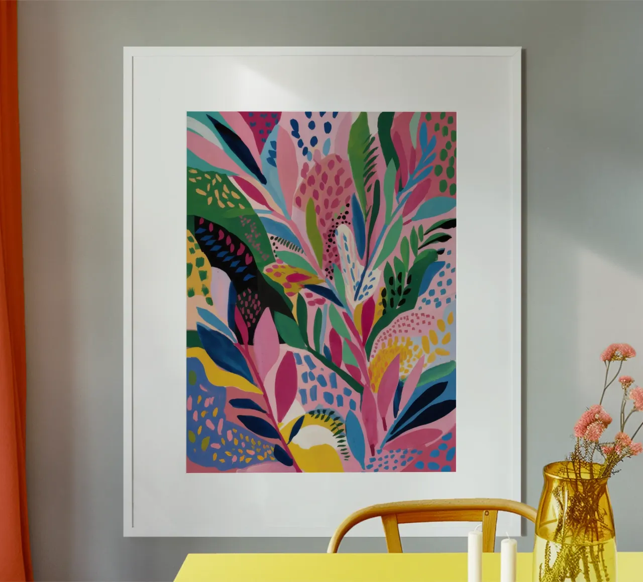 Sogno di giungla pastello poster con telaio in legno da Arcane Lines