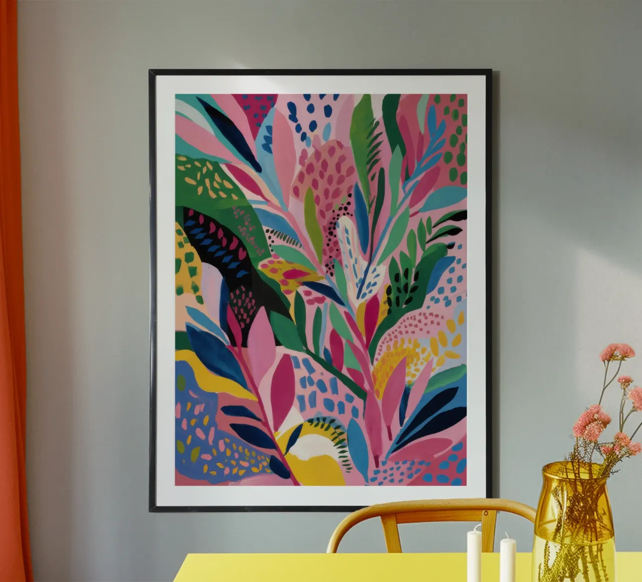 Sogno di giungla pastello poster con telaio in legno da Arcane Lines