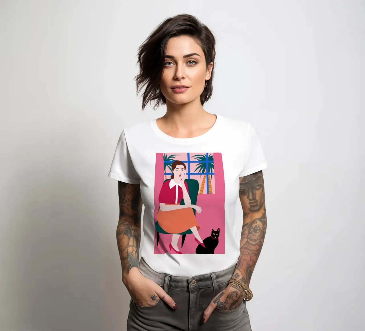 Rode Stoel Twee Katten dames t-shirt getailleerd van Marigold Tiga