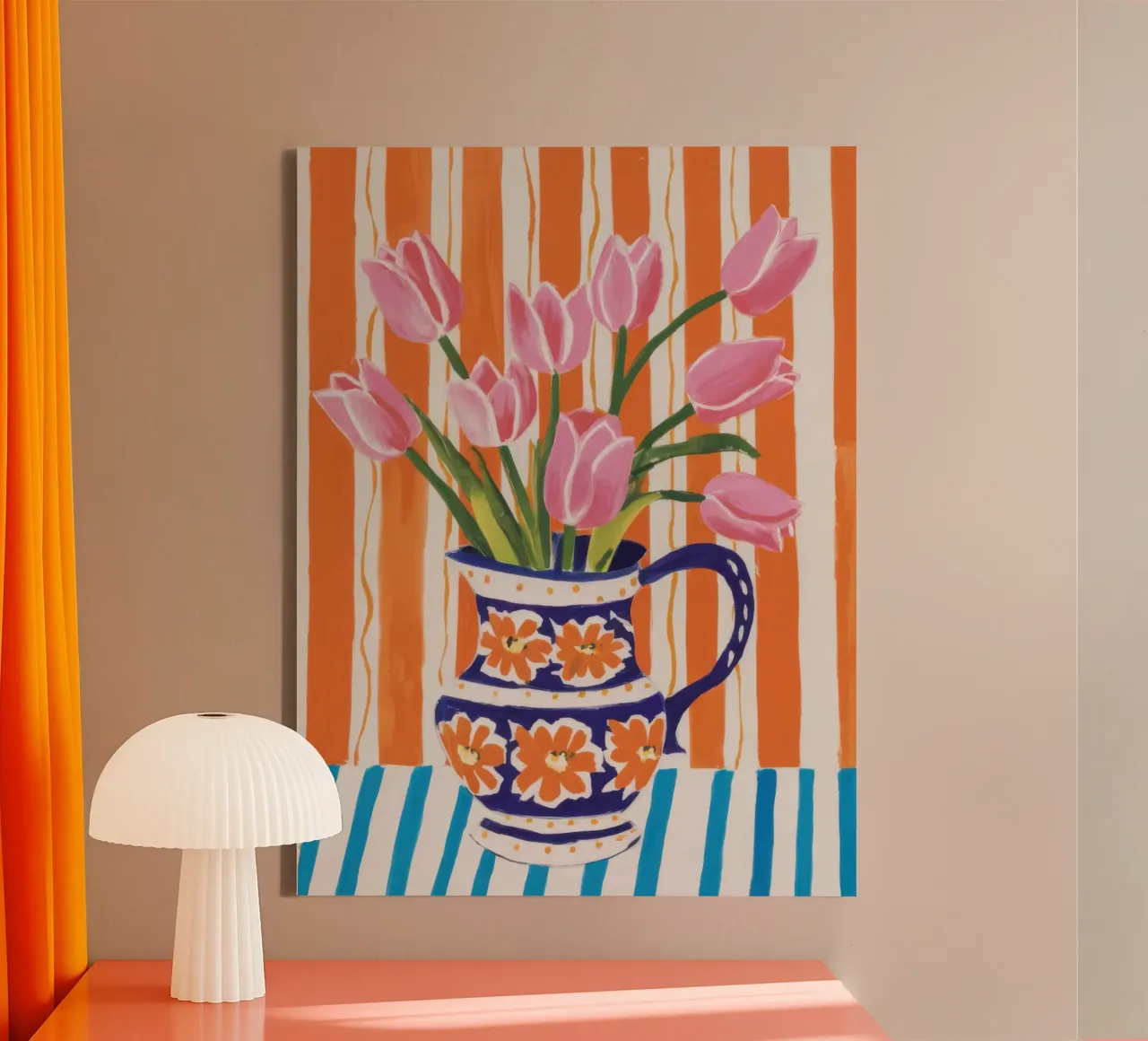 Striped Mug Tulips canvas by Sentinel Glow