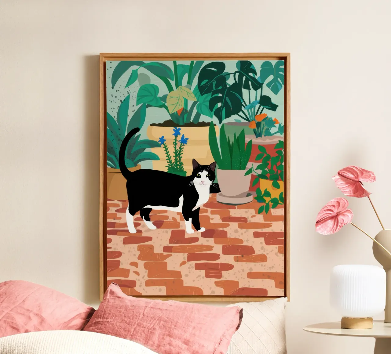 Pavimento piastrellato Gatti tela con Cornice a cassetta da Marigold Tiga