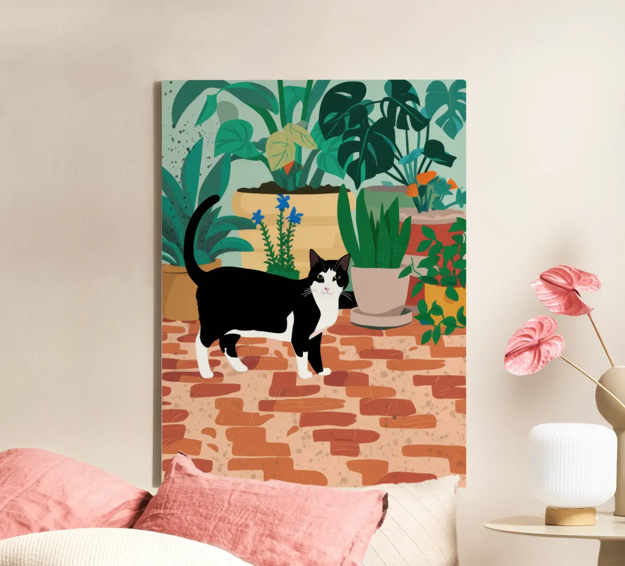 Pavimento piastrellato Gatti tela con Cornice a cassetta da Marigold Tiga