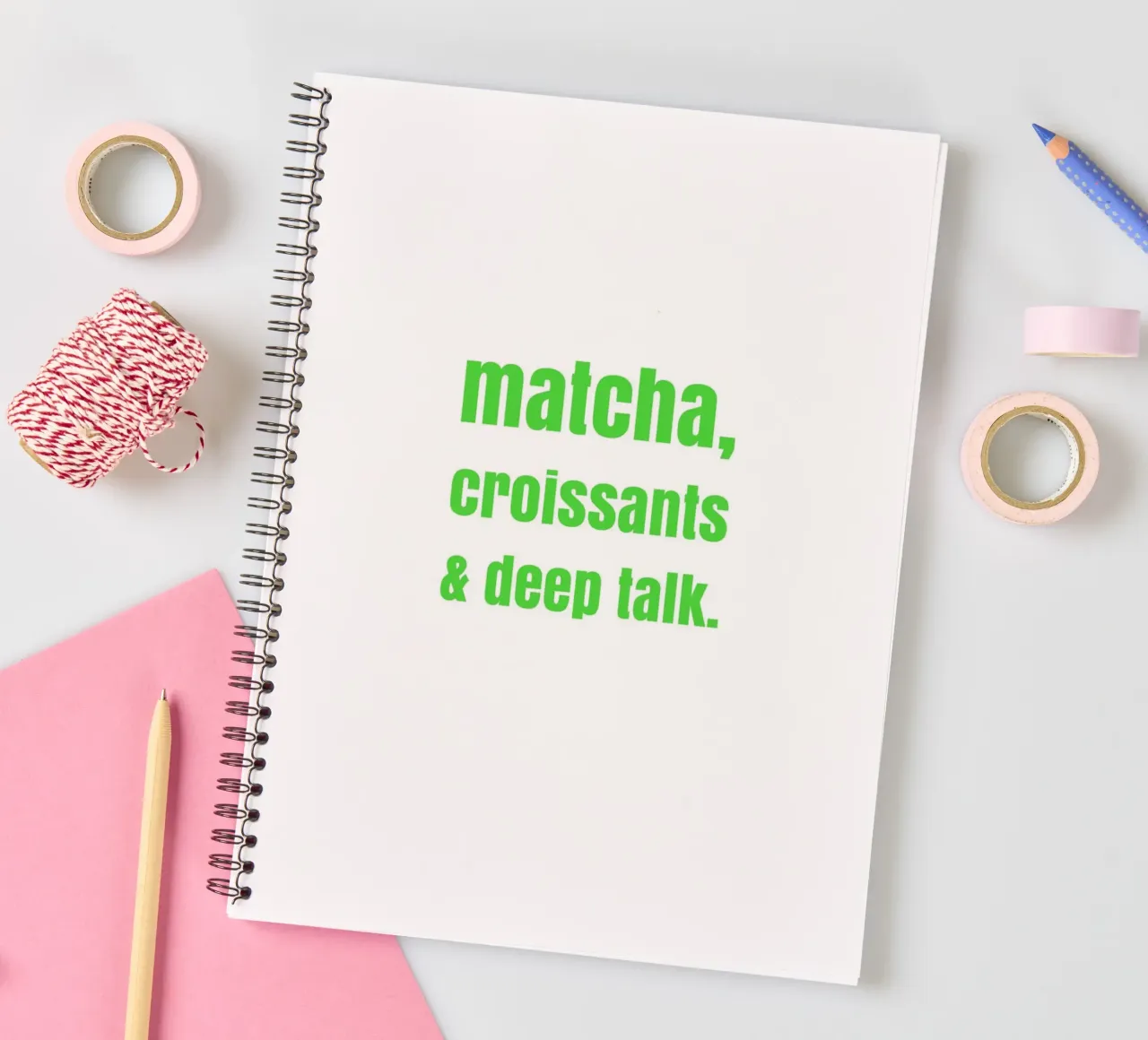 matcha, croissants & deep talk spiral notebook by maramirage