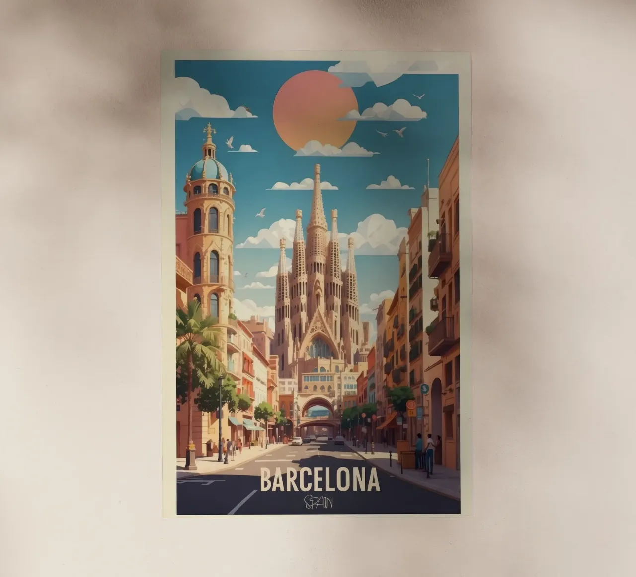 Poster di viaggio su Barcellona Esplora la bellezza spagnola pellicola backlit da muench benjamin