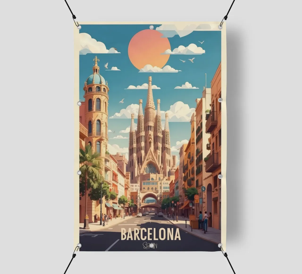 Poster di viaggio su Barcellona Esplora la bellezza spagnola telo in pvc da muench benjamin