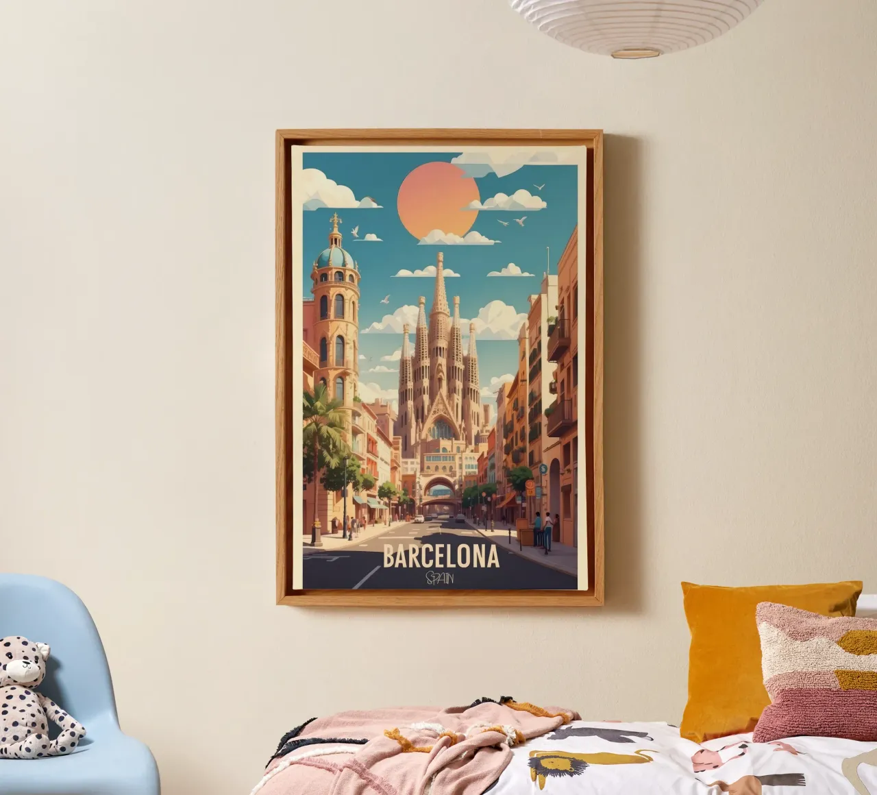 Reisposter Barcelona Ontdek de Spaanse Schoonheid canvas met Baklijst van muench benjamin