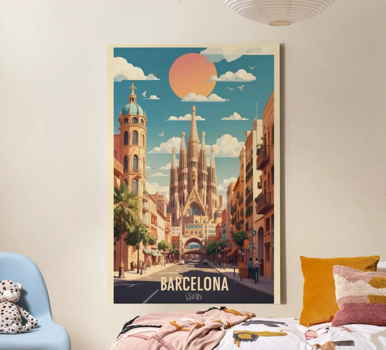 Reisposter Barcelona Ontdek de Spaanse Schoonheid canvas met Baklijst van muench benjamin
