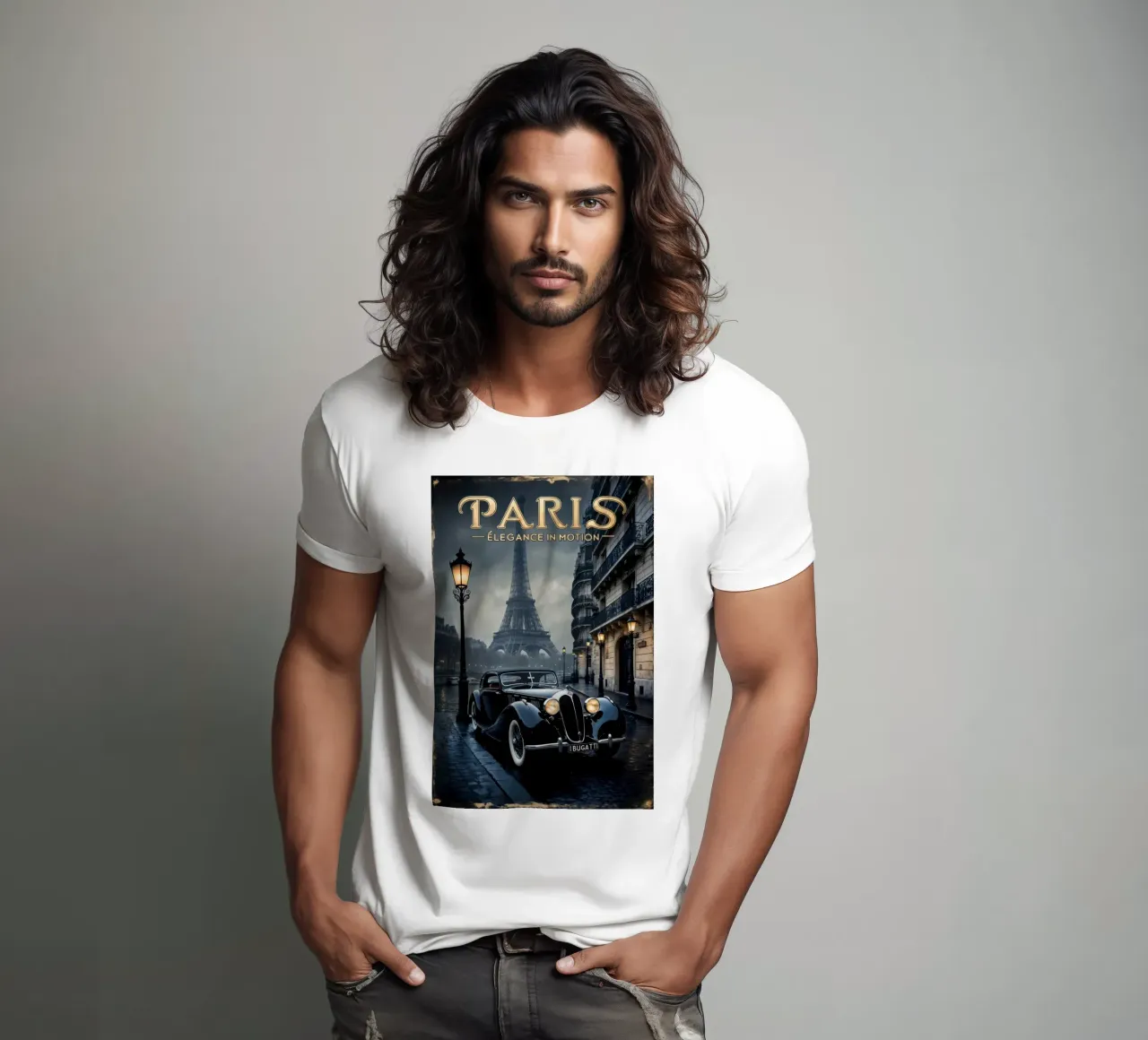 Fascino parigino nostalgico Auto d'epoca e Torre Eiffel t-shirt da muench benjamin