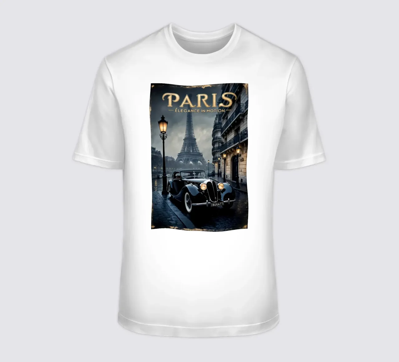 Fascino parigino nostalgico Auto d'epoca e Torre Eiffel t-shirt da muench benjamin