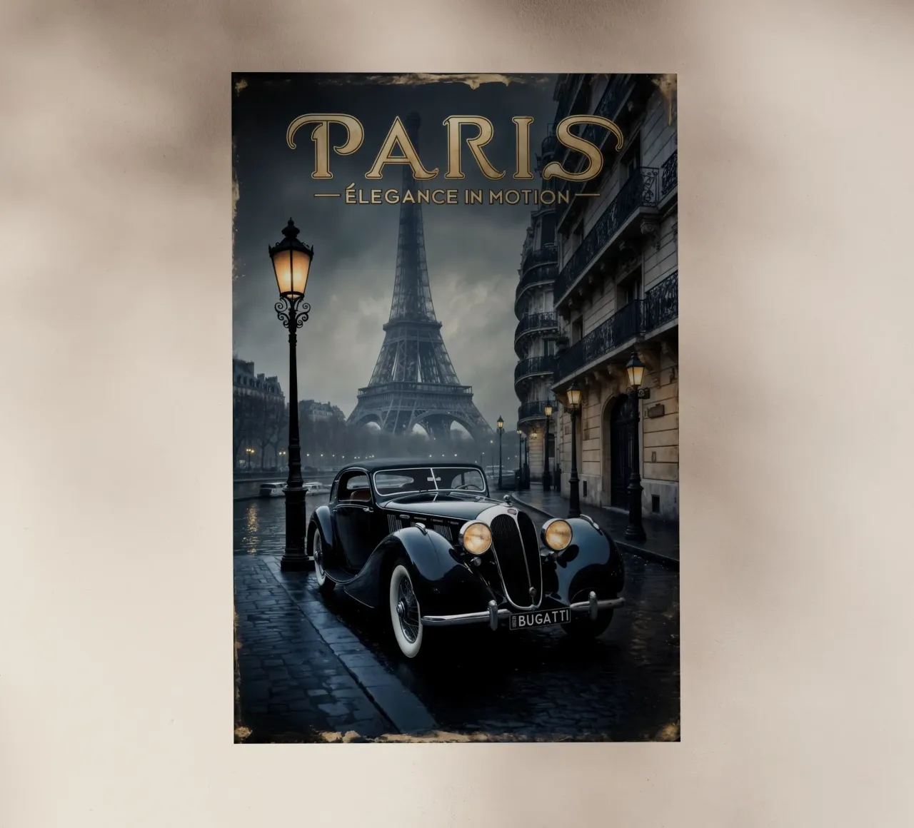 Fascino parigino nostalgico Auto d'epoca e Torre Eiffel pellicola backlit da muench benjamin