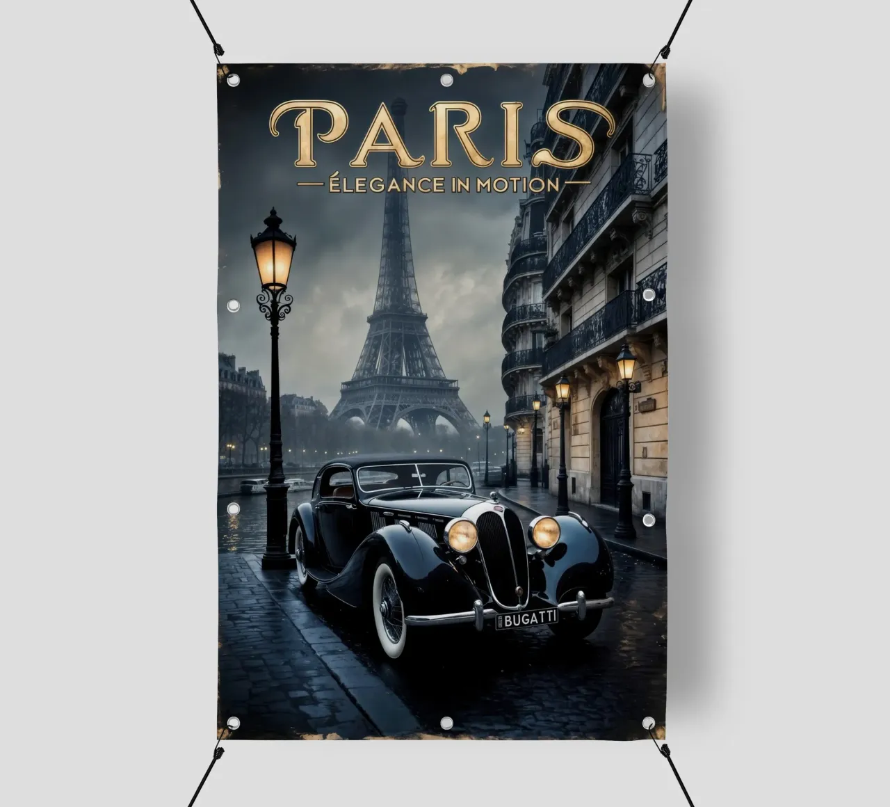 Fascino parigino nostalgico Auto d'epoca e Torre Eiffel telo in pvc da muench benjamin