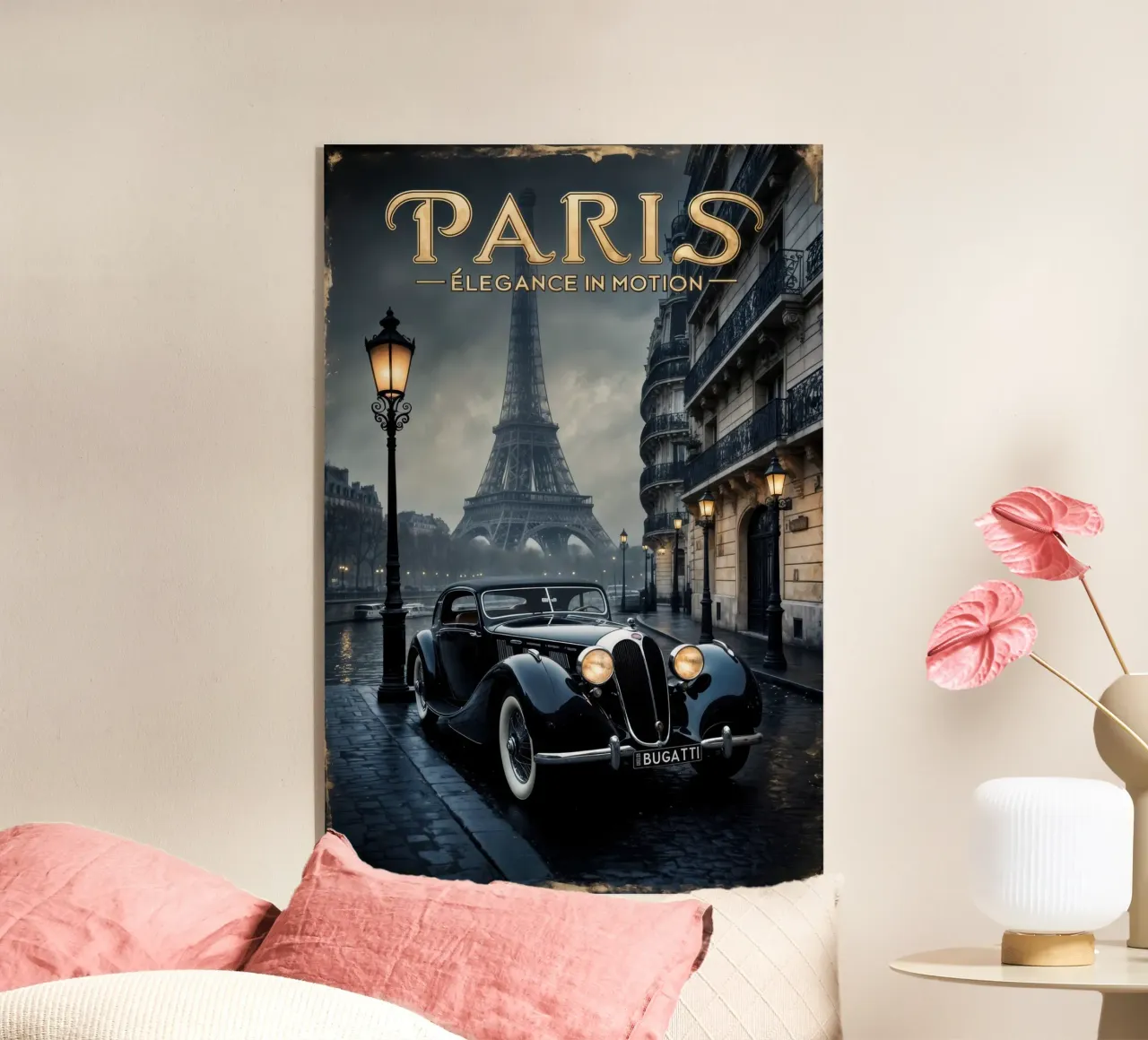 Fascino parigino nostalgico Auto d'epoca e Torre Eiffel plexiglass da muench benjamin