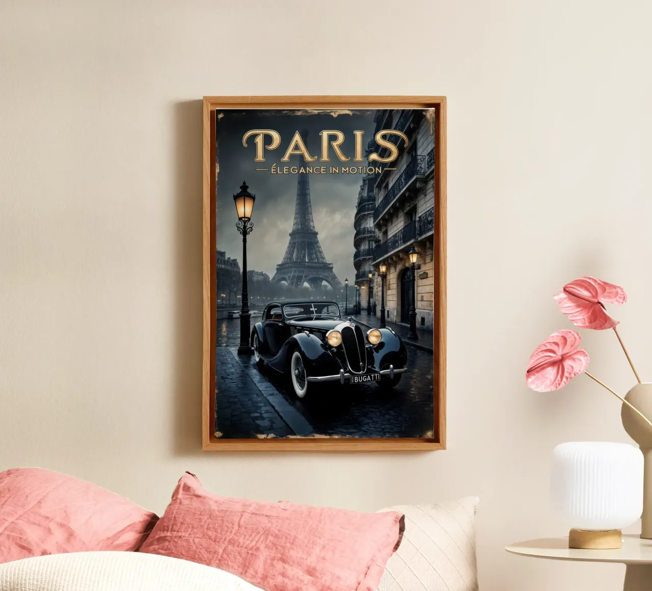 Fascino parigino nostalgico Auto d'epoca e Torre Eiffel tela con Cornice a cassetta da muench benjamin