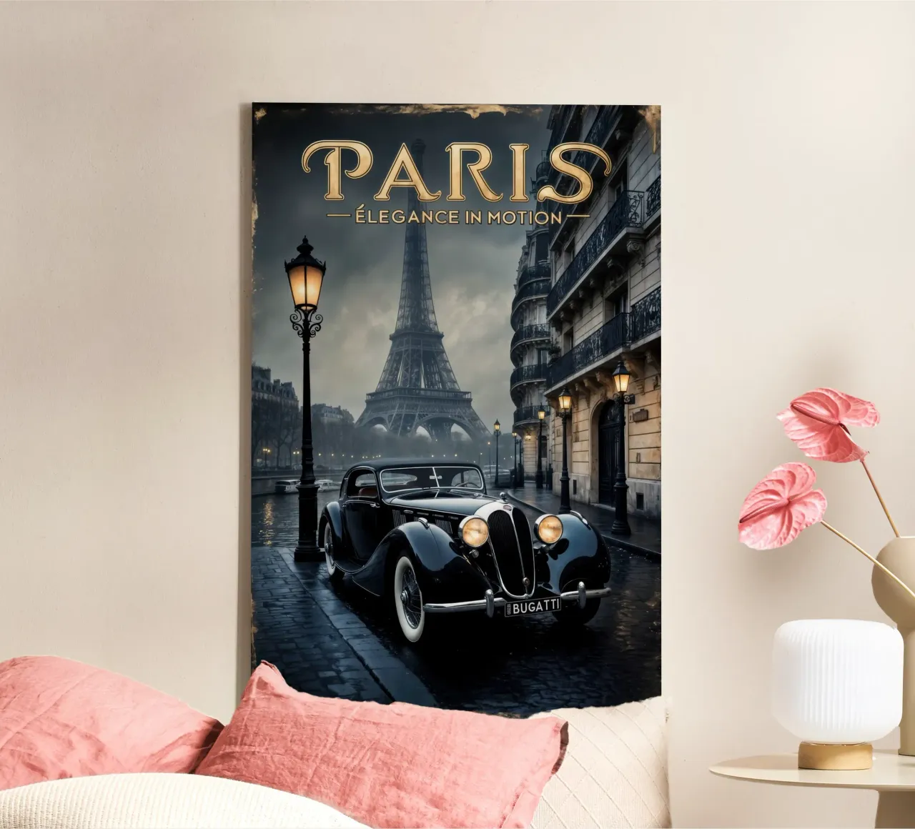 Fascino parigino nostalgico Auto d'epoca e Torre Eiffel tela con Cornice a cassetta da muench benjamin