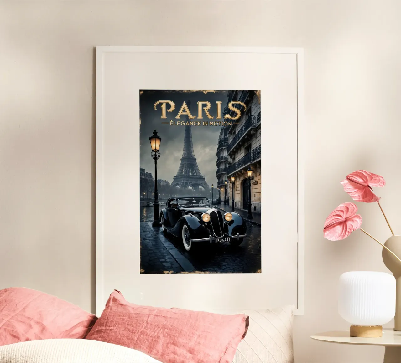 Fascino parigino nostalgico Auto d'epoca e Torre Eiffel poster da muench benjamin