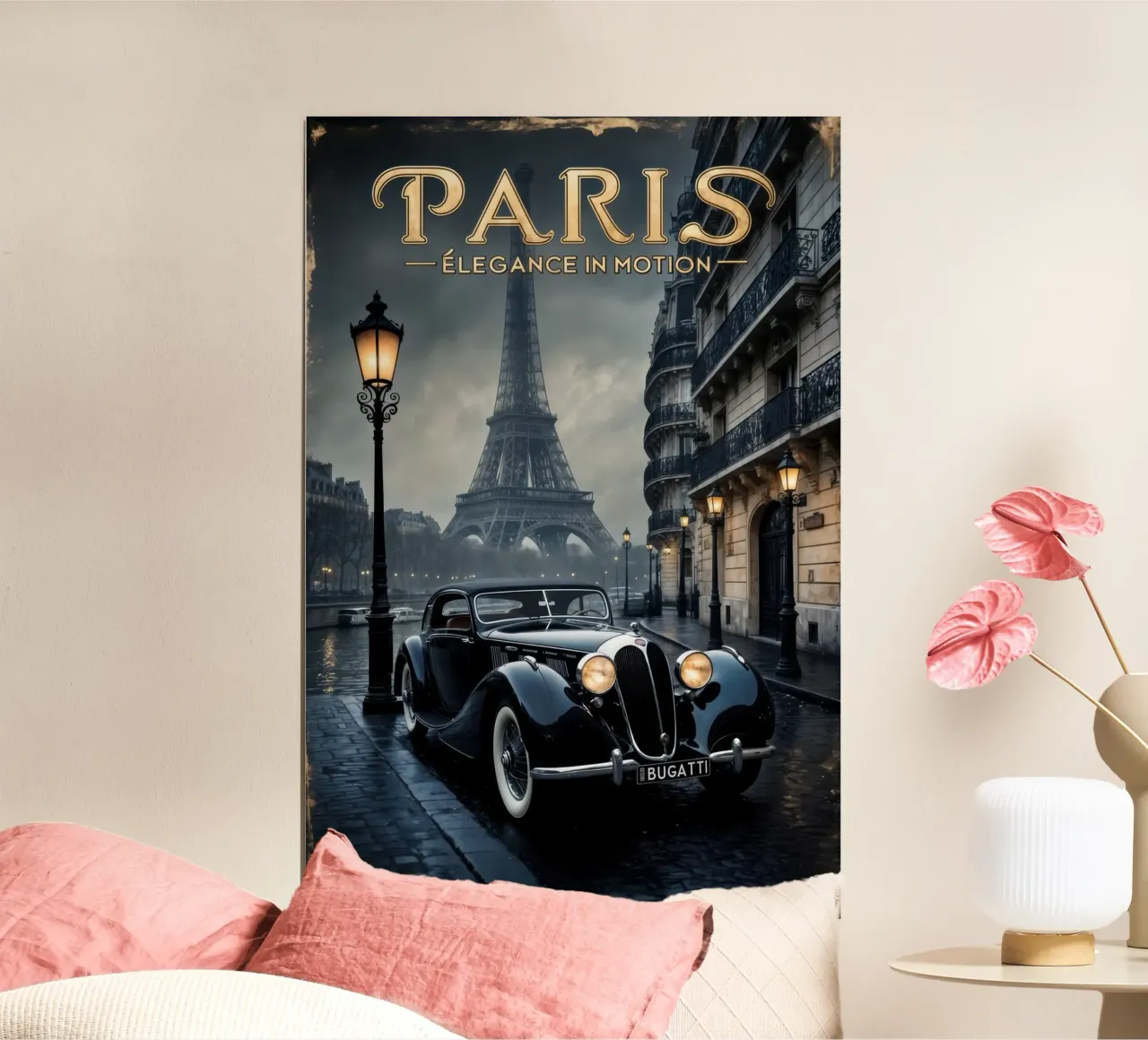 Fascino parigino nostalgico Auto d'epoca e Torre Eiffel poster da muench benjamin