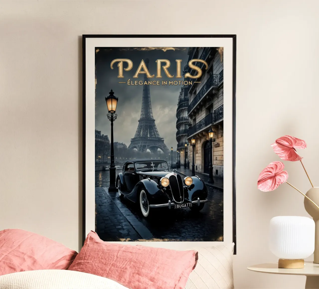 Fascino parigino nostalgico Auto d'epoca e Torre Eiffel poster da muench benjamin