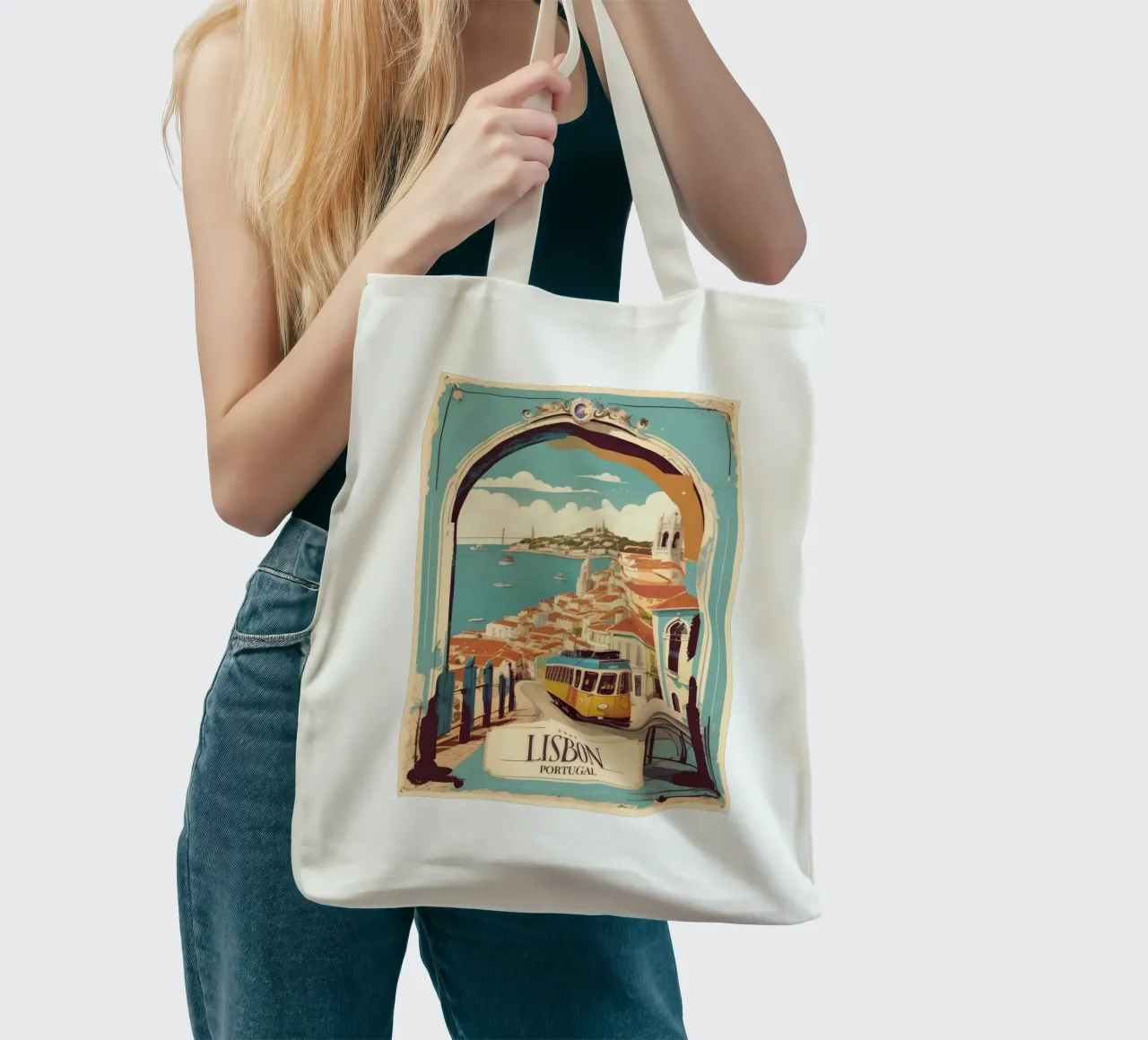 Lisbona Poster Bellezza portoghese borsa in juta da muench benjamin