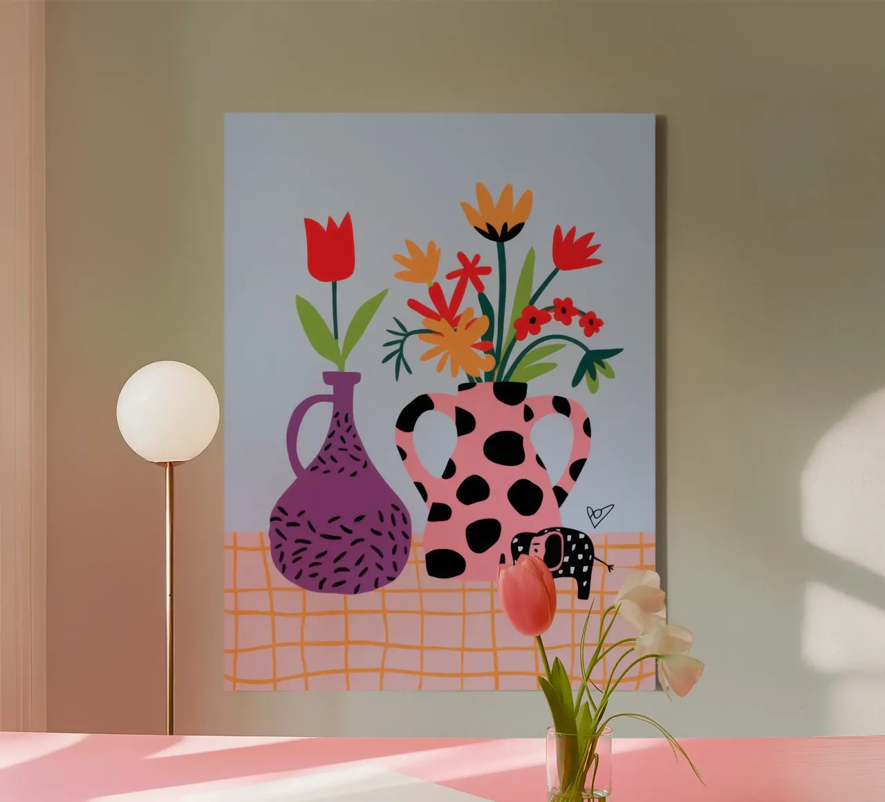 Vaas met koeienprint canvas met Baklijst van Sentinel Glow