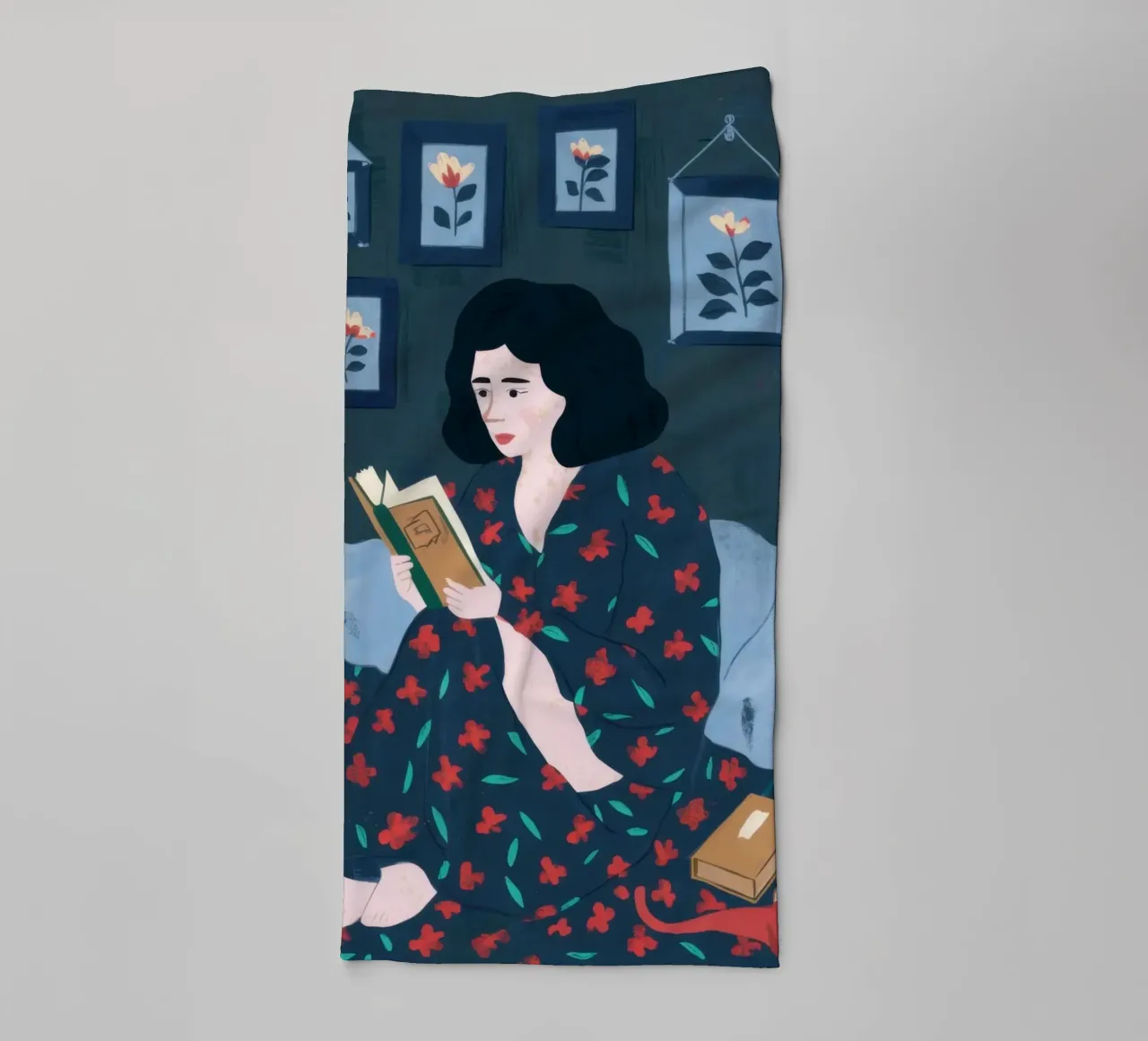 Reading with a Cat towel by Pale Aura