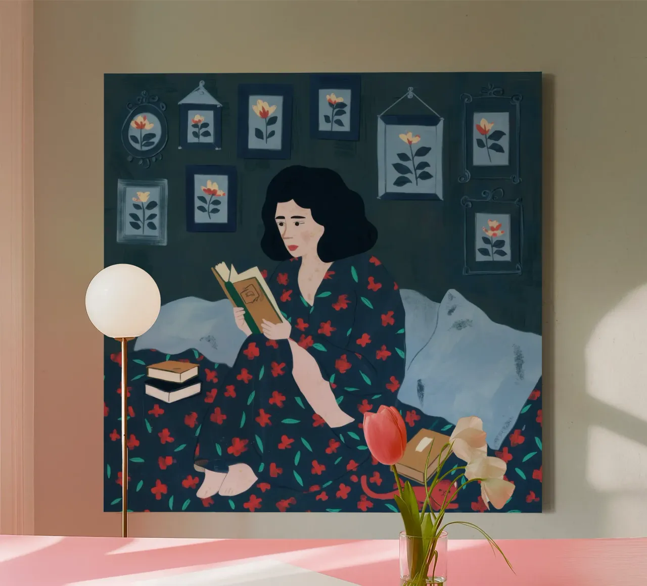 Reading with a Cat canvas by Pale Aura