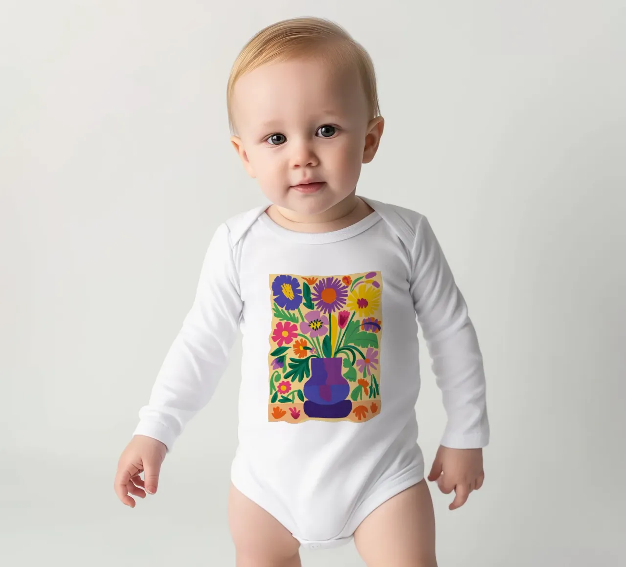 Pop Art Daisy long-sleeve baby romper by Sentinel Glow